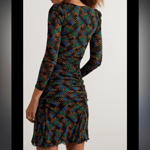 Diane Von Furstenberg Vladimir Printed Ruched Mesh Long Sleeve Dress - Picture 3 of 8